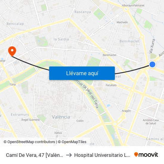 Camí De Vera, 47 [València] to Hospital Universitario La Fe map