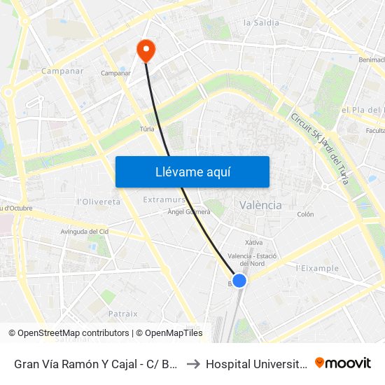 Gran Vía Ramón Y Cajal - C/ Bailén [València] to Hospital Universitario La Fe map