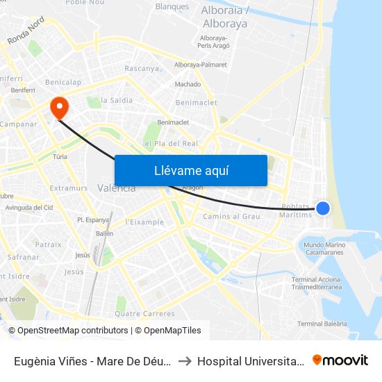 Eugènia Viñes - Mare De Déu Del Sufragi to Hospital Universitario La Fe map