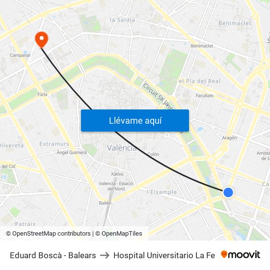 Eduard Boscà - Balears to Hospital Universitario La Fe map