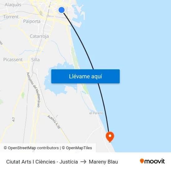 Ciutat Arts I Ciències - Justícia to Mareny Blau map