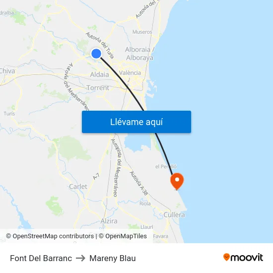 Font Del Barranc to Mareny Blau map