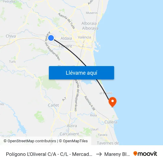 Polígono L'Oliveral C/A - C/L - Mercadona to Mareny Blau map