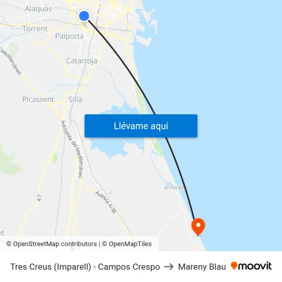 Tres Creus (Imparell) - Campos Crespo to Mareny Blau map