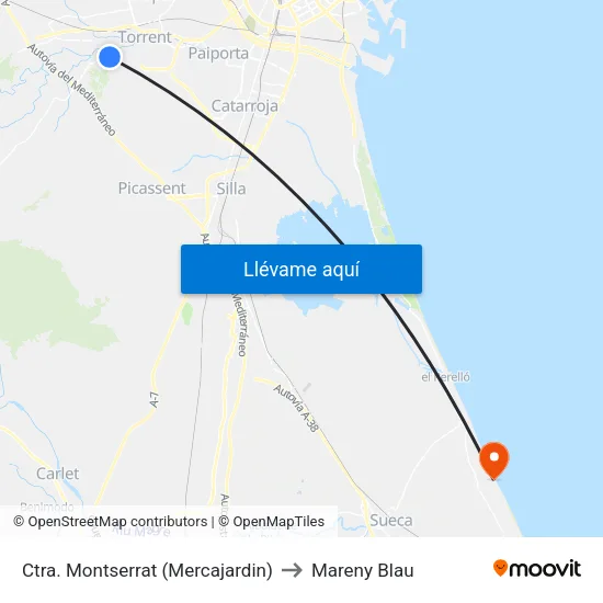 Crta. Monserrat - Mercajardín to Mareny Blau map