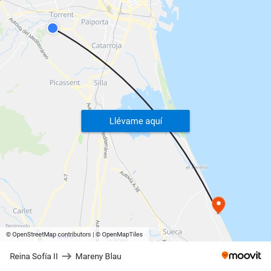 Reina Sofía II to Mareny Blau map