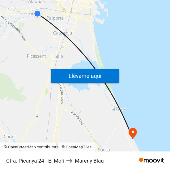Torrent. Ctra. Picanya 24 (El Molí) to Mareny Blau map