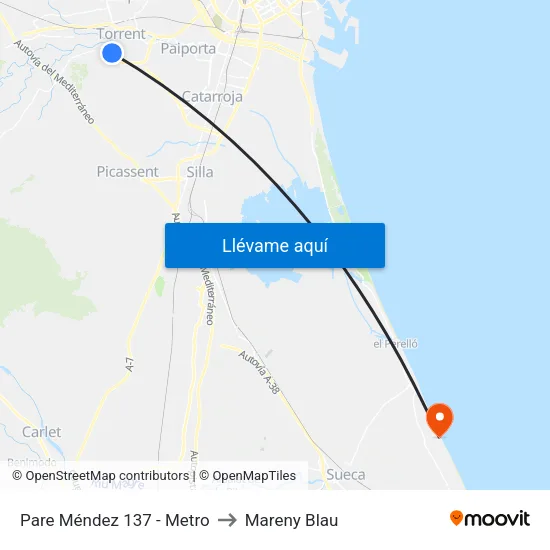 Padre Méndez - Metro to Mareny Blau map