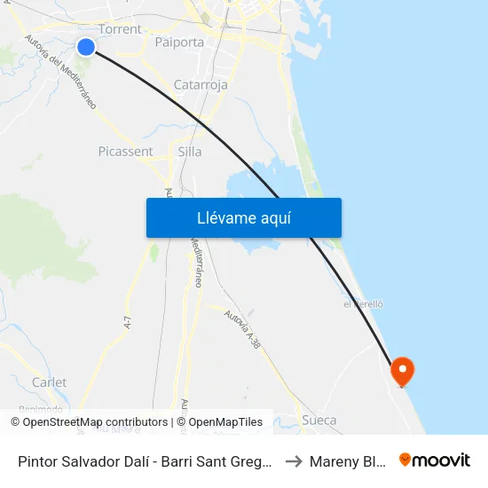 Pintor Salvador Dalí - Barri Sant Gregori to Mareny Blau map