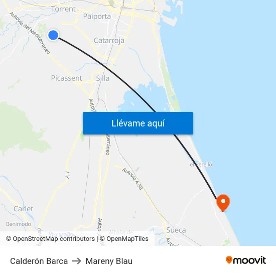 Calderón Barca to Mareny Blau map