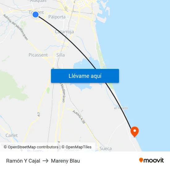 Ramón Y Cajal to Mareny Blau map