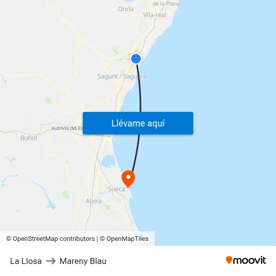 La Llosa to Mareny Blau map