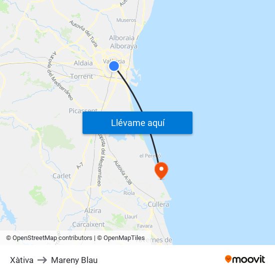Xàtiva to Mareny Blau map