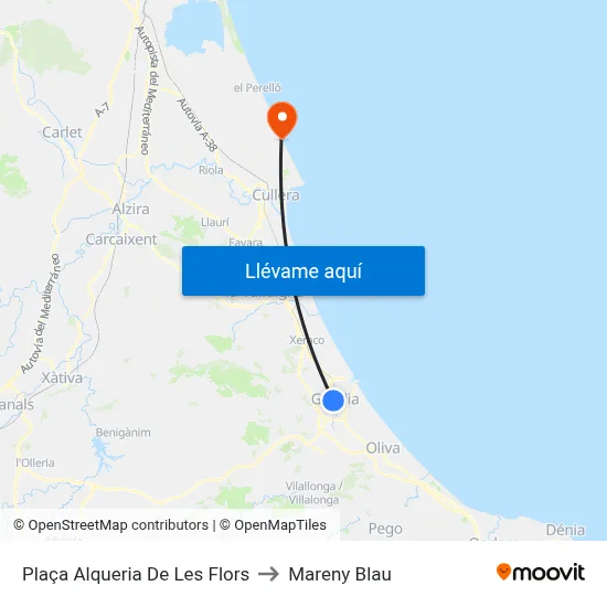 Plaça Alqueria De Les Flors to Mareny Blau map