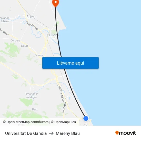 Universitat De Gandia to Mareny Blau map