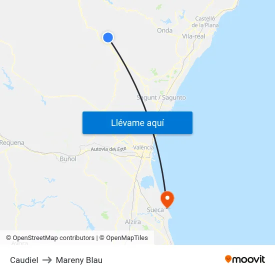 Caudiel to Mareny Blau map