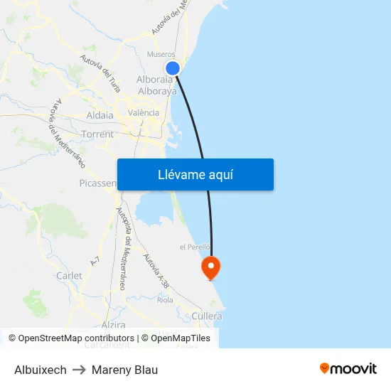 Albuixech to Mareny Blau map