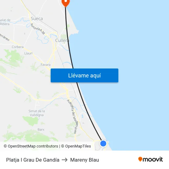 Platja I Grau De Gandía to Mareny Blau map