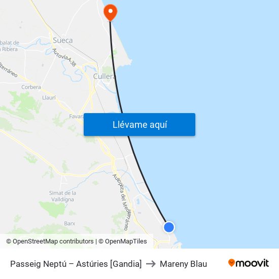 Passeig Neptú – Astúries [Gandia] to Mareny Blau map