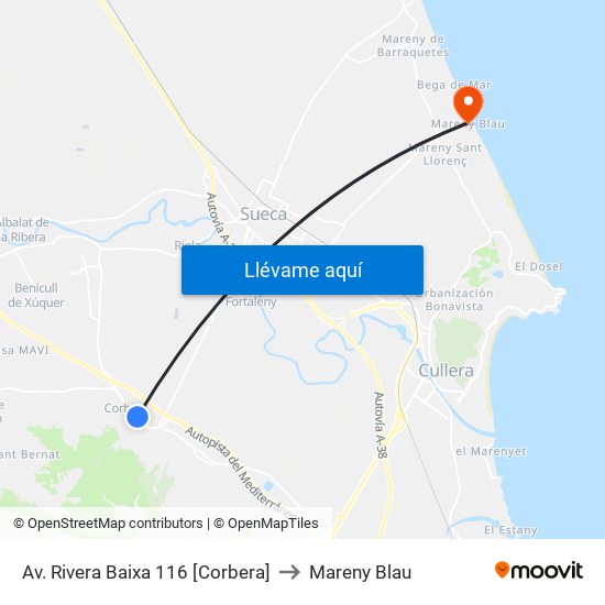 Av. Rivera Baixa 116 [Corbera] to Mareny Blau map