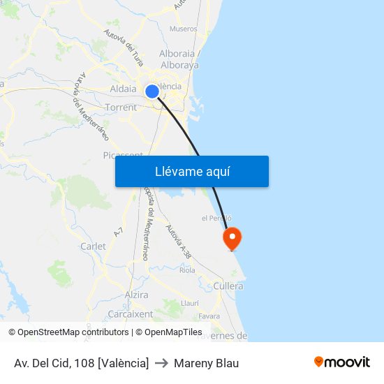 Av. Del Cid, 108 [València] to Mareny Blau map