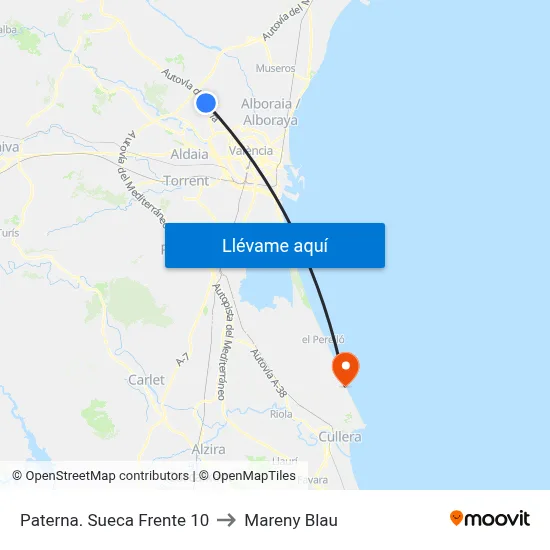 Paterna. Sueca Frente 10 to Mareny Blau map