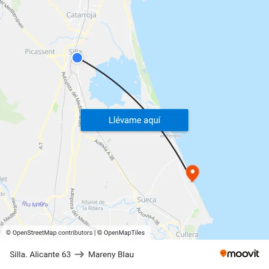 Silla. Alicante 63 to Mareny Blau map