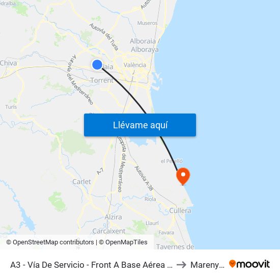 A3 - Vía De Servicio - Front A Base Aérea [Quart De Poblet] to Mareny Blau map