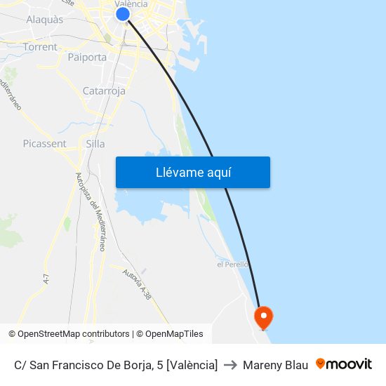 C/ San Francisco De Borja, 5 [València] to Mareny Blau map