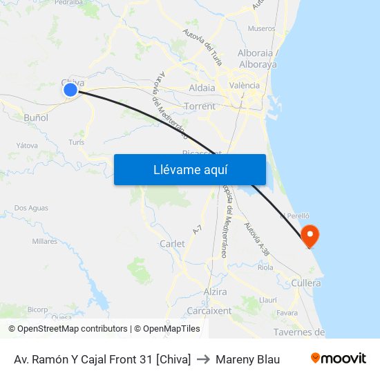 Av. Ramón Y Cajal Front 31 [Chiva] to Mareny Blau map