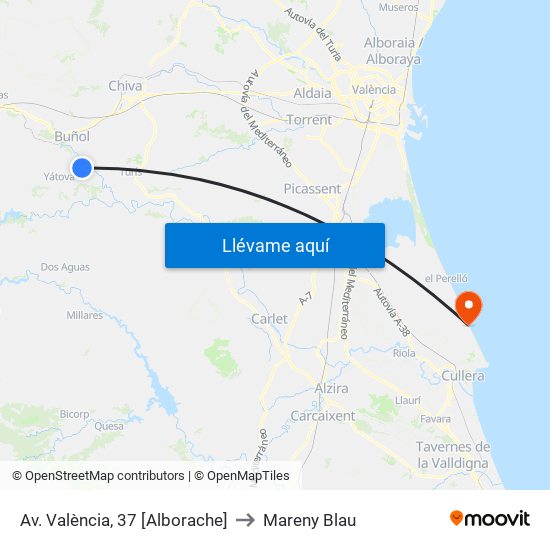 Av. València, 37 [Alborache] to Mareny Blau map
