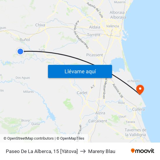 Paseo De La Alberca, 15 [Yátova] to Mareny Blau map
