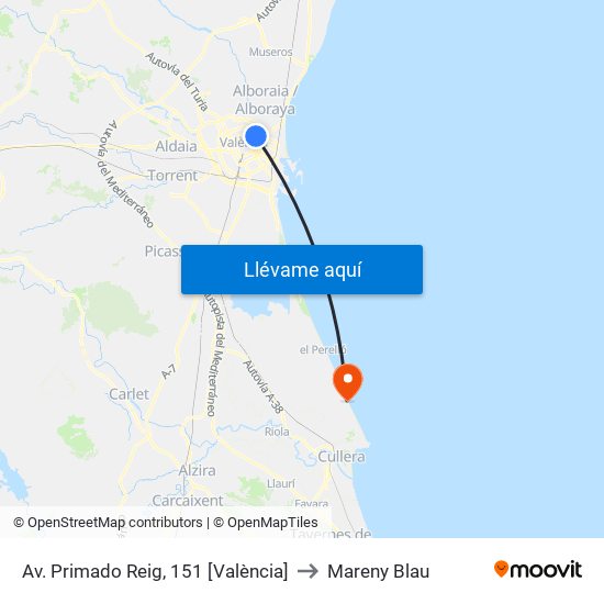 Av. Primado Reig, 151 [València] to Mareny Blau map
