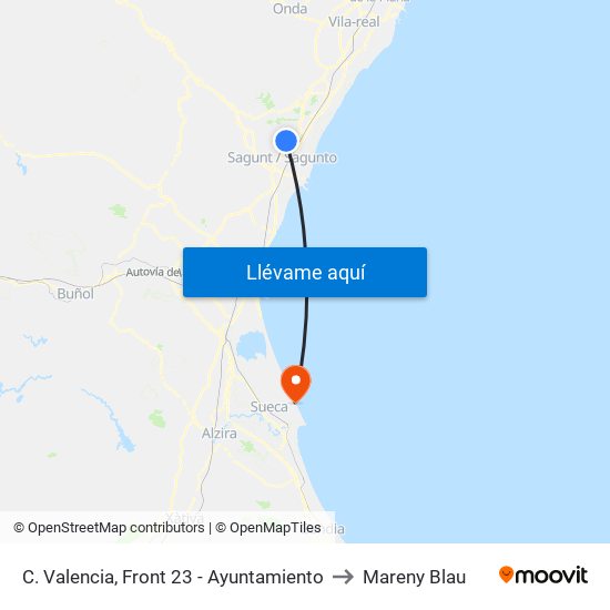 C. Valencia, Front 23 - Ayuntamiento to Mareny Blau map
