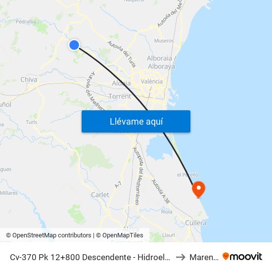 Cv-370 Pk 12+800 Descendente - Hidroeléctrica [Riba-Roja De Túria] to Mareny Blau map