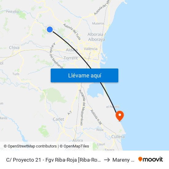 C/ Proyecto 21 - Fgv Riba-Roja [Riba-Roja De Túria] to Mareny Blau map
