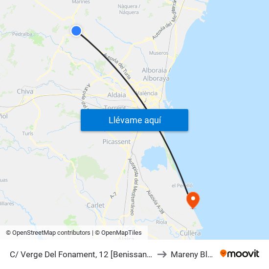 C/ Verge Del Fonament, 12 [Benissanó] to Mareny Blau map