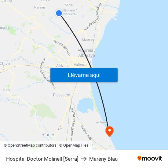 Hospital Doctor Molinell [Serra] to Mareny Blau map