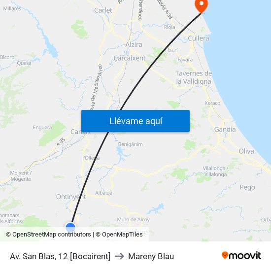 Av. San Blas, 12 [Bocairent] to Mareny Blau map