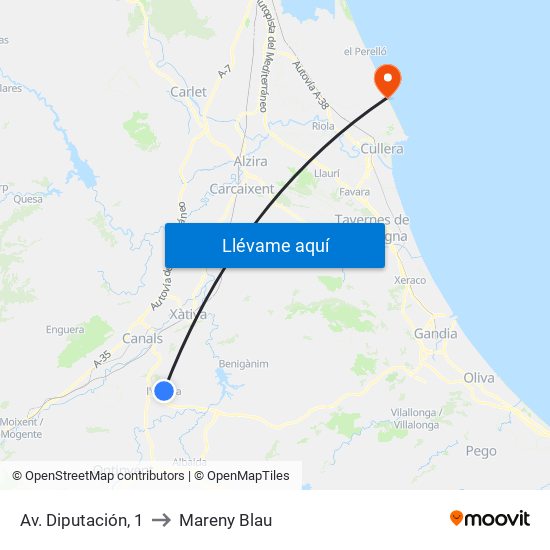 Av. Diputación, 1 to Mareny Blau map