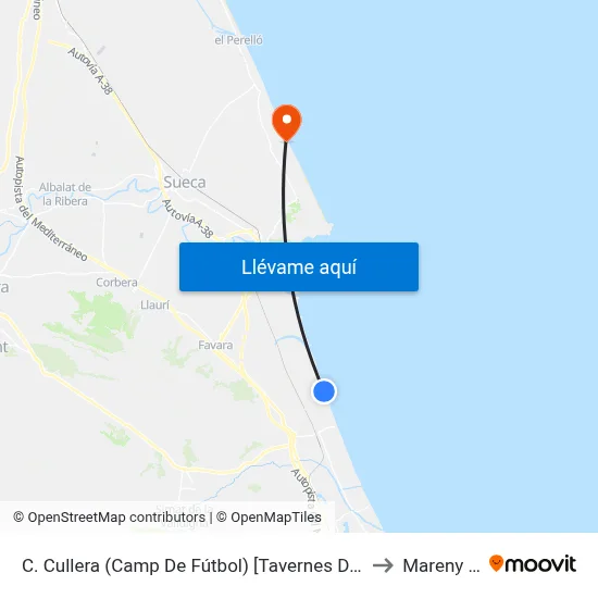 C. Cullera (Camp De Fútbol) [Tavernes De La Valldigna] to Mareny Blau map