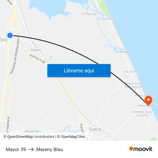 Mayor 39 to Mareny Blau map