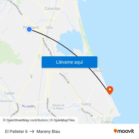 El Palleter 6 to Mareny Blau map