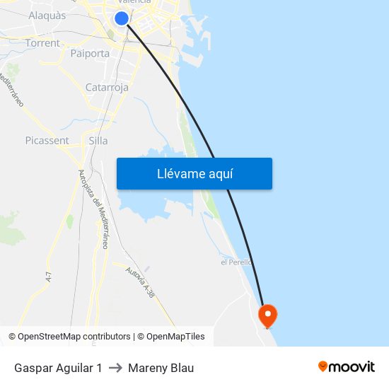 Gaspar Aguilar 1 to Mareny Blau map