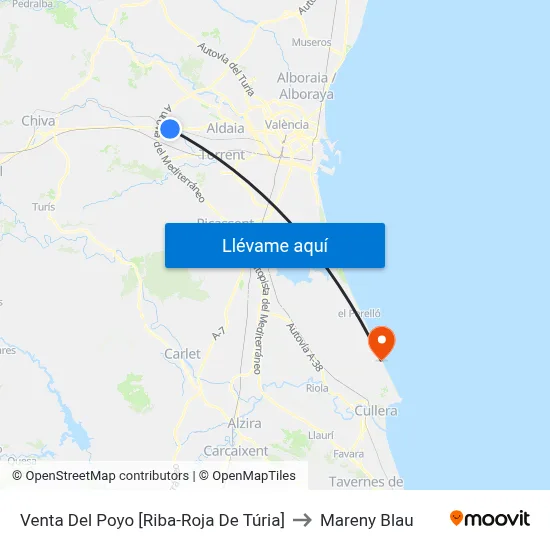 Venta Del Poyo [Riba-Roja De Túria] to Mareny Blau map