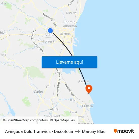 Avinguda Dels Tramvies - Discoteca to Mareny Blau map