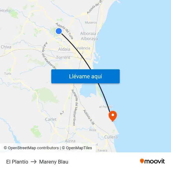 El Plantío to Mareny Blau map