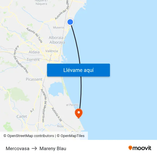 Mercovasa to Mareny Blau map