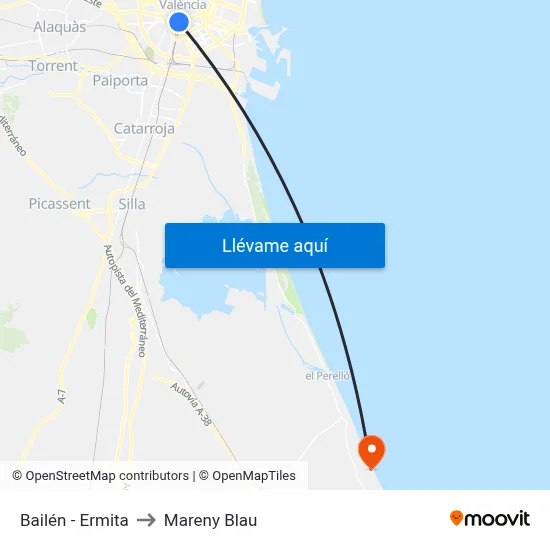 Bailén - Ermita to Mareny Blau map