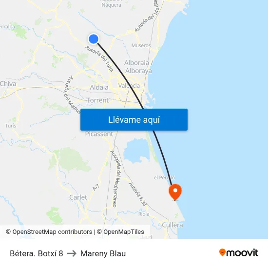 Bétera. Botxí 8 to Mareny Blau map